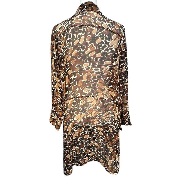 Chico's Silk Animal Print Sheer Tunic Shirt & Tank Boho Set Women XL Brown Black - Picture 5 of 14